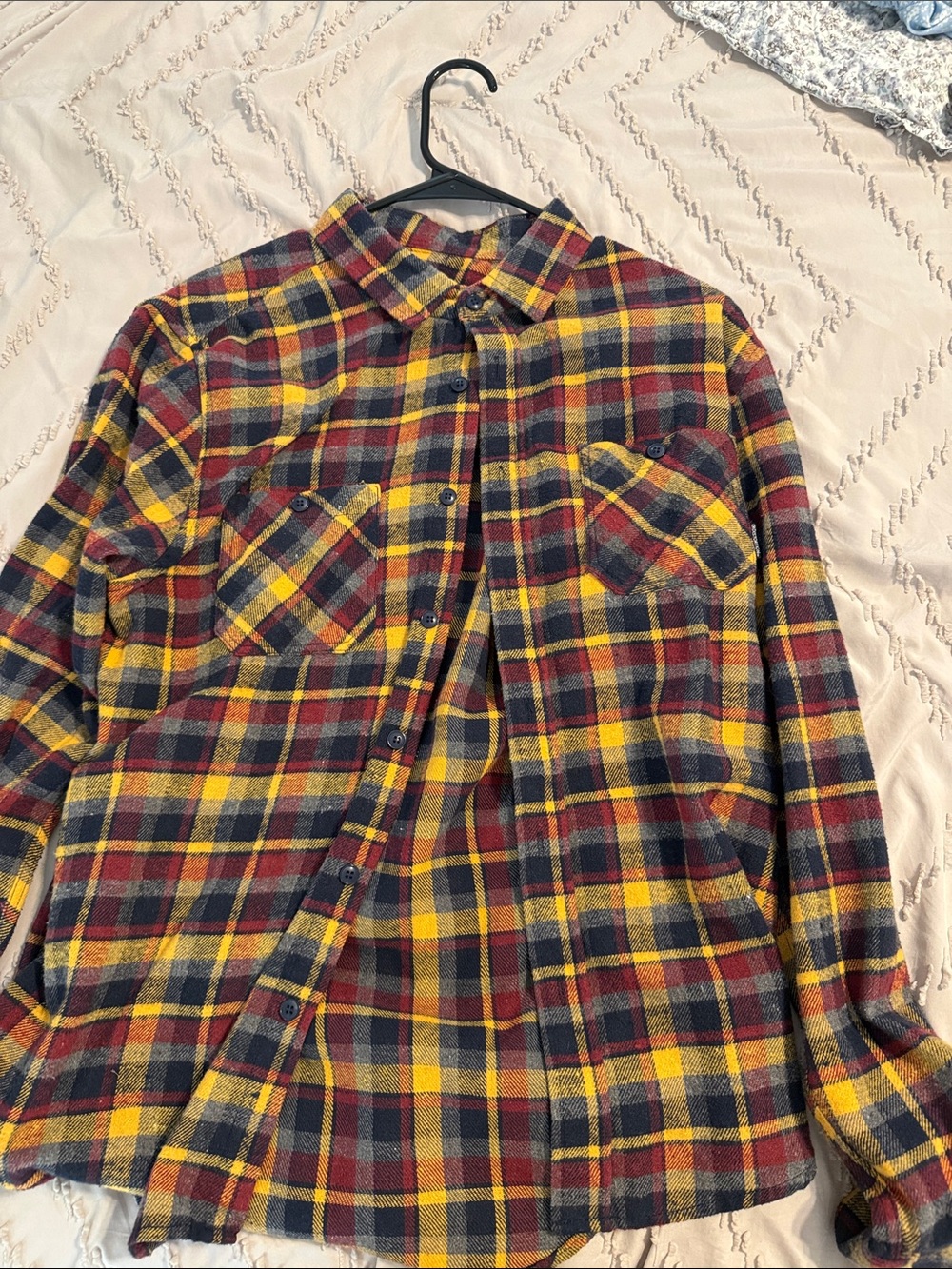 Men's Plaid Button-Down Shirt Jacket in Yellow & Red